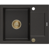 Mexen Enzo granieten gootsteen 1-kompartment met afdruiprek 576 x 465 mm, zwart/goud metallic, gouden sifon - 6506571005-75-G