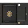 Mexen Enzo Granitspüle 1-beckig mit Abtropffläche 576 x 465 mm, schwarz/gold metallic, goldener Siphon - 6506571005-75-G