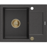 Mexen Enzo granieten spoelbak met 1 compartiment en afdruiprek 576 x 465 mm, zwart gespikkeld, gouden sifon - 6506571005-76-G