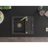 Mexen Enzo zlewozmywak granitowy 1-komorowy z ociekaczem 576 x 465 mm, czarny nakrapiany, syfon złoty - 6506571005-76-G