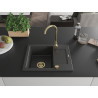 Mexen Enzo granit gootsteen 1-komorig met druiprek 576 x 465 mm, zwart gespikkeld, gouden sifon - 6506571005-76-G