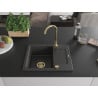 Mexen Enzo zlewozmywak granitowy 1-komorowy z ociekaczem 576 x 465 mm, czarny nakrapiany, syfon złoty - 6506571005-76-G