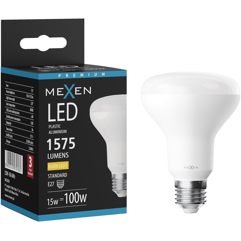 Mexen Nova Bombilla LED E27, R80, 15W, Cálida - 3000K, 1575 lm - L105-E27-1530-01