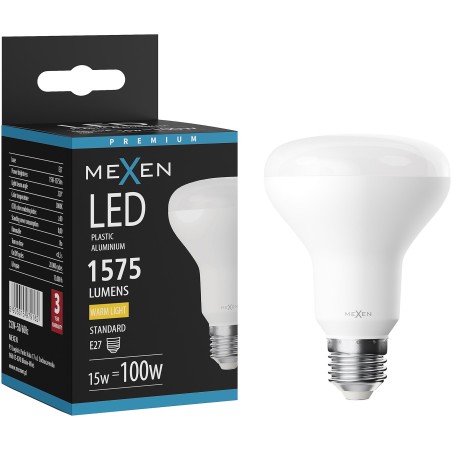 Mexen Nova Bombilla LED E27, R80, 15W, Cálida - 3000K, 1575 lm - L105-E27-1530-01