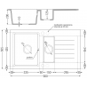 Mexen Matias évier en granit 1,5-bac avec égouttoir 900 x 505 mm, blanc, siphon noir - 6502901505-20-B