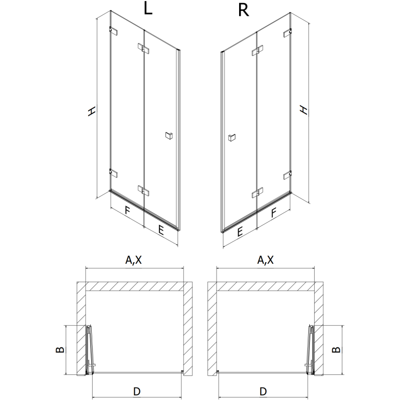 Mexen Lunar-F drzwi prysznicowe składane lewe 55 cm, transparent, chrom - 836-055-000-01-00-L
