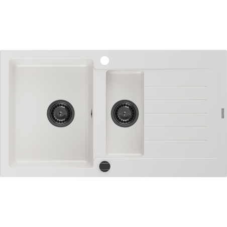 Mexen Matias granitē izlietne ar 1,5 nodalījumu un noteces vietu 900 x 505 mm, balta, sifona melnu - 6502901505-20-B