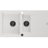 Mexen Matias lavello in granito 1,5 vasche con sgocciolatoio 900 x 505 mm, bianco, sifone nero - 6502901505-20-B