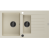Mexen Matias lavello in granito 1,5 vasche con gocciolatoio 900 x 505 mm, beige, sifone nero - 6502901505-69-B