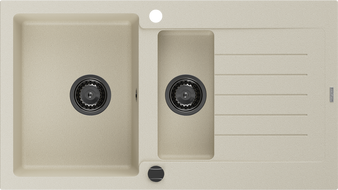 Mexen Matias lavello in granito 1,5 vasche con gocciolatoio 900 x 505 mm, beige, sifone nero - 6502901505-69-B