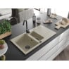 Mexen Matias fregadero de granito de 1,5 senos con escurridor 900 x 505 mm, beige, sifón negro - 6502901505-69-B