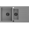 Mexen Matias granitdiskbänk 1,5-fack med avrinningsdel 900 x 505 mm, grå, svart avlopp - 6502901505-71-B
