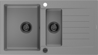 Mexen Matias lavello in granito 1,5 vasche con gocciolatoio 900 x 505 mm, grigio, sifone nero - 6502901505-71-B