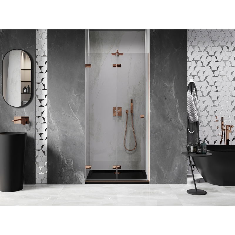 Mexen Lunar-F left folding shower door 50 cm, transparent, pink gold - 836-050-000-60-00-L