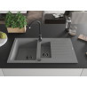 Mexen Matias 1,5-komorige granieten spoelbak met afdruiprek, 900 x 505 mm, grijs, zwarte sifon - 6502901505-71-B