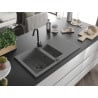 Mexen Matias Granitspüle 1,5-Becken mit Abtropffläche 900 x 505 mm, grau, schwarzer Siphon - 6502901505-71-B