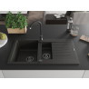 Mexen Matias Granitspüle 1,5-Becken mit Abtropffläche 900 x 505 mm, schwarz/gold metallisch, schwarzer Siphon