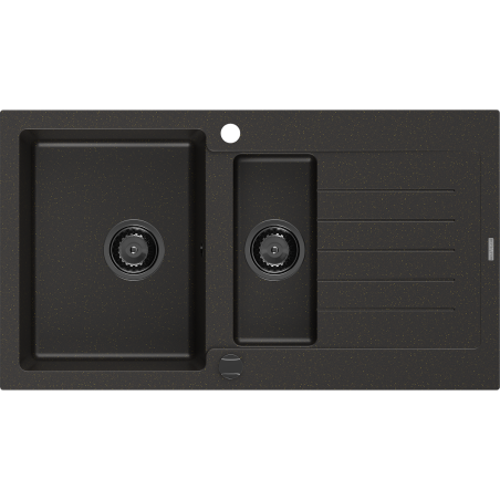Mexen Matias lavello in granito 1,5 vasca con gocciolatoio 900 x 505 mm, nero/oro metallizzato, sifone nero - 6502901505-75-B