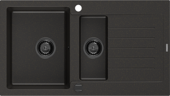 Mexen Matias lavello in granito 1,5 vasca con gocciolatoio 900 x 505 mm, nero/oro metallizzato, sifone nero - 6502901505-75-B