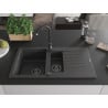Mexen Matias Granitspüle 1,5-beckig mit Abtropffläche 900 x 505 mm, schwarz gesprenkelt, schwarzer Siphon - 6502901505-76-B