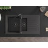 Mexen Matias Granitspüle 1,5-beckig mit Abtropffläche 900 x 505 mm, schwarz gesprenkelt, schwarzer Siphon - 6502901505-76-B
