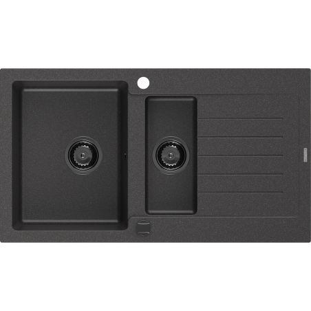 Mexen Matias fregadero de granito de 1,5 senos con escurridor 900 x 505 mm, negro moteado, sifón negro - 6502901505-76-B
