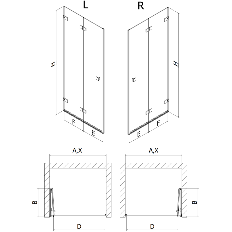 Mexen Lunar-F faltbare Duschwand links 55 cm, transparent, gebürstetes Nickel - 836-055-000-97-00-L