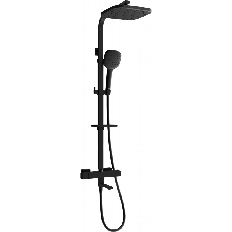 Mexen CQ33 bath-shower set with overhead shower and thermostatic mixer, black - 779103395-70