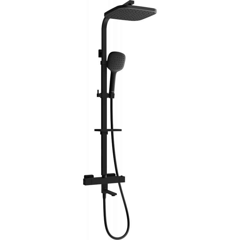 Mexen CQ33 Wannen-Dusch-Set mit Regenbrause und Thermostatarmatur, schwarz - 779103395-70