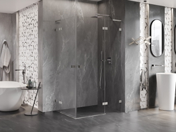 Mexen Lunar L Duo kabina za tuš s preklopom desna 95 x 70 cm, prozirna, brušeni nikal - 834L-095P-070L-97-00