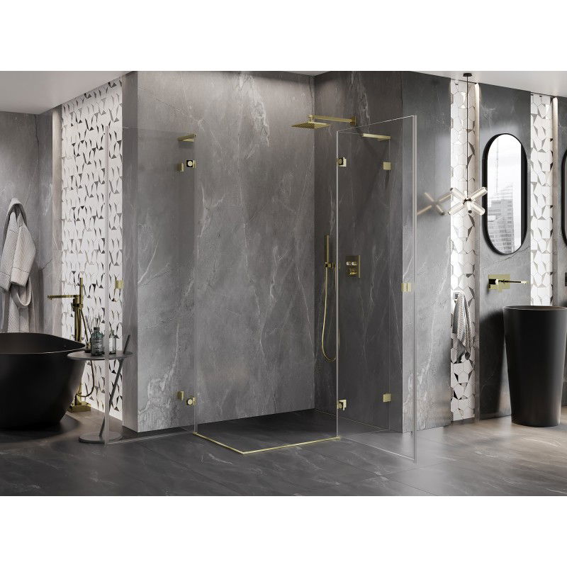 Mexen Lunar L Duo Shower Enclosure Swing Right 105 x 75 cm, Transparent, Brushed Gold - 834L-105P-075L-55-00