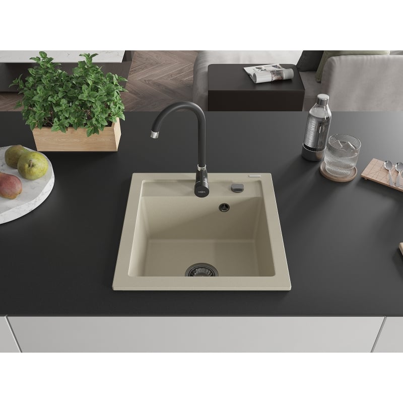 Mexen Vito graniitvalamu 1-kaussiline 520 x 490 mm, beež, must sifoon - 6503521000-69-B