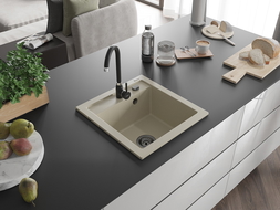 Mexen Vito évier en granit 1 bac 520 x 490 mm, beige, siphon noir - 6503521000-69-B