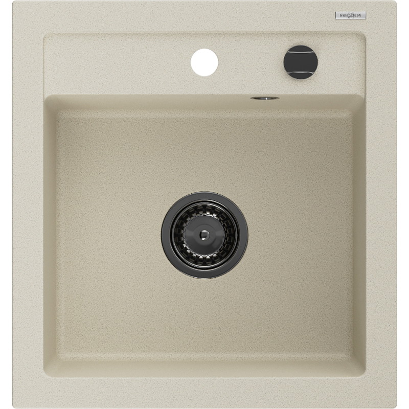 Mexen Vito fregadero de granito de 1 cubeta 520 x 490 mm, beige, sifón negro - 6503521000-69-B