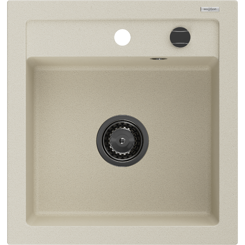 Mexen Vito granieten gootsteen 1-kamer 520 x 490 mm, beige, zwarte sifon - 6503521000-69-B