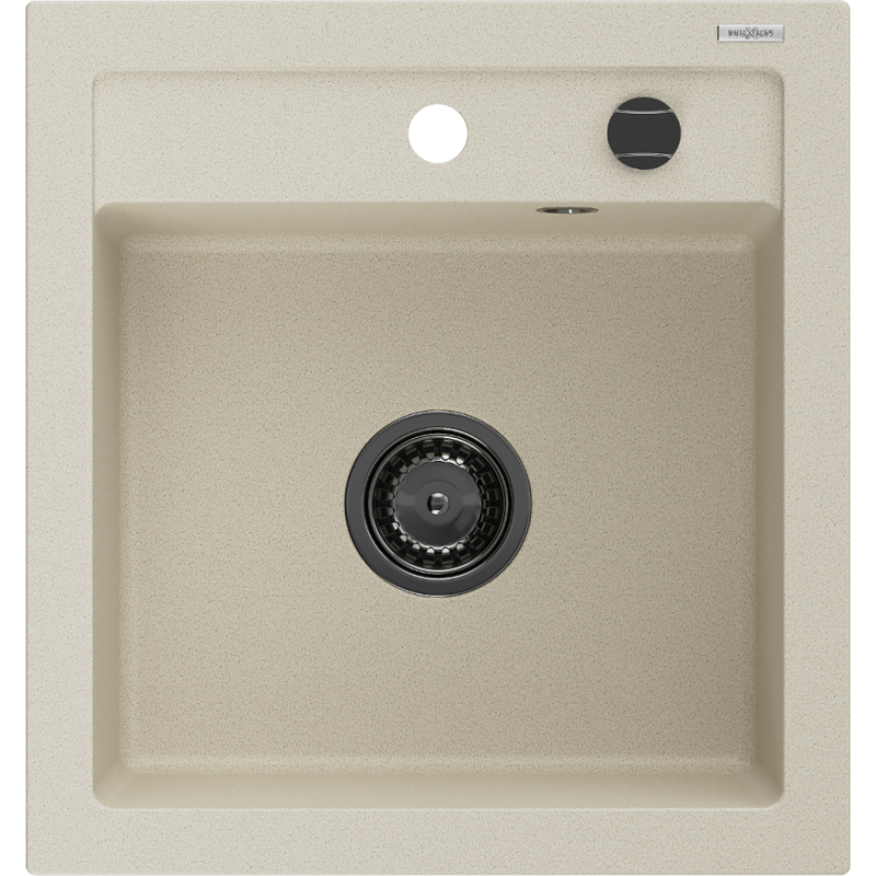 Mexen Vito graniittinen 1-allas keittiöallas 520 x 490 mm, beige, musta sifoni - 6503521000-69-B