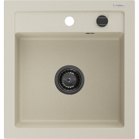Mexen Vito granieten gootsteen 1-kamer 520 x 490 mm, beige, zwarte sifon - 6503521000-69-B