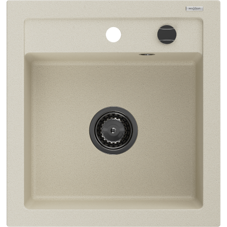 Mexen Vito granitische spoelbak 1-kompartment 520 x 490 mm, beige, zwarte sifon - 6503521000-69-B