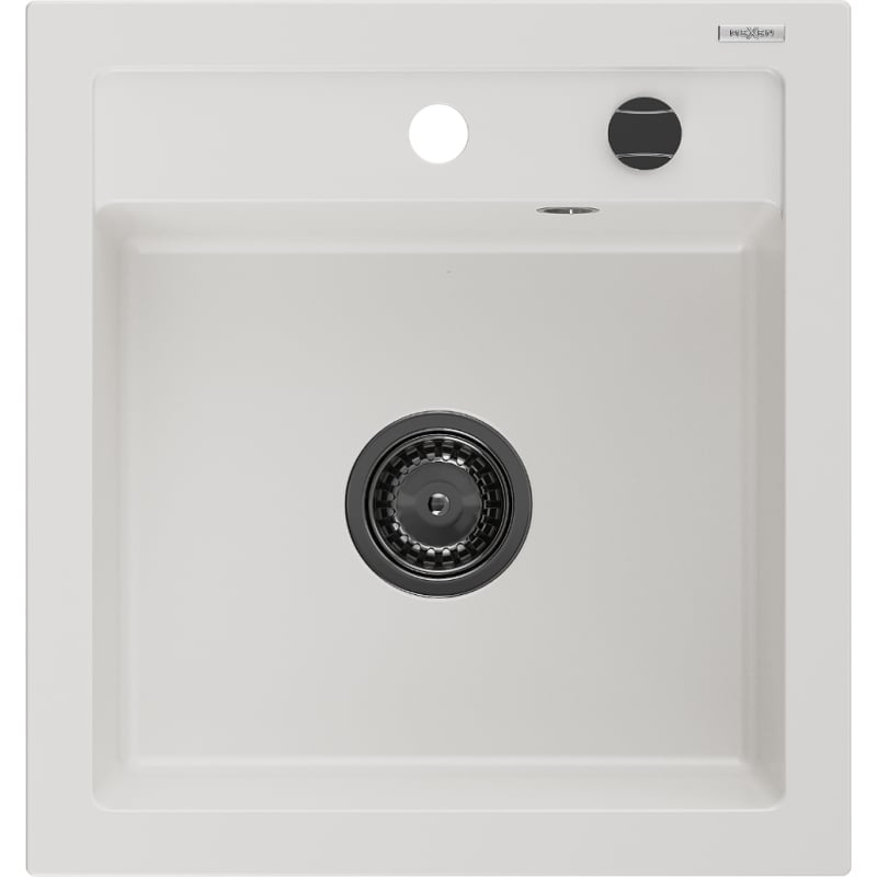 Mexen Vito graniidist köögivalamu, 1-kauseline, 520 x 490 mm, valge, must sifoon - 6503521000-20-B