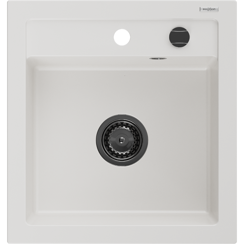 Mexen Vito Granitspüle 1-Becken 520 x 490 mm, weiß, schwarzer Siphon - 6503521000-20-B