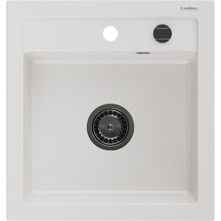 Mexen Vito Granitspüle 1-Becken 520 x 490 mm, weiß, schwarzer Siphon - 6503521000-20-B