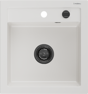 Mexen Vito fregadero de granito de 1 cubeta 520 x 490 mm, blanco, sifón negro - 6503521000-20-B