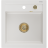 Mexen Vito granite sink 1-bowl 520 x 490 mm, white, golden siphon - 6503521000-20-G