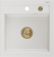 Mexen Vito fregadero de granito de 1 cubeta 520 x 490 mm, blanco, sifón dorado - 6503521000-20-G