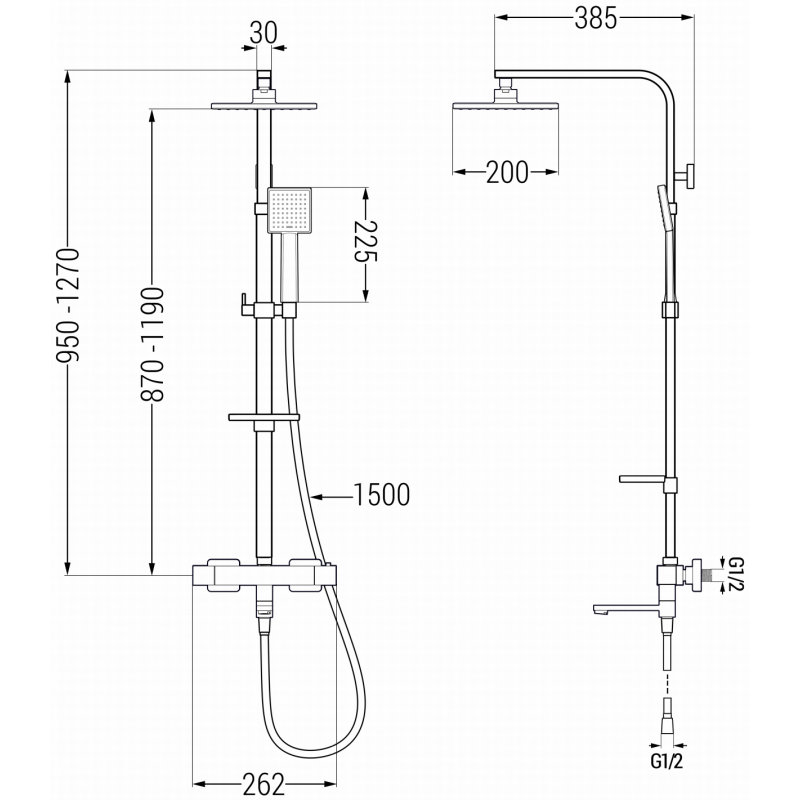 Mexen CQ45 set vasca-doccia con soffione e rubinetto termostatico, oro - 779104595-50