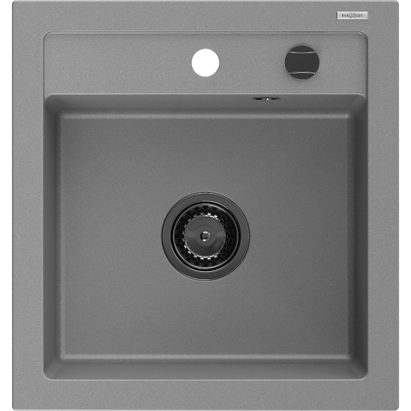 Mexen Vito fregadero de granito de 1 seno 520 x 490 mm, gris, sifón negro - 6503521000-71-B