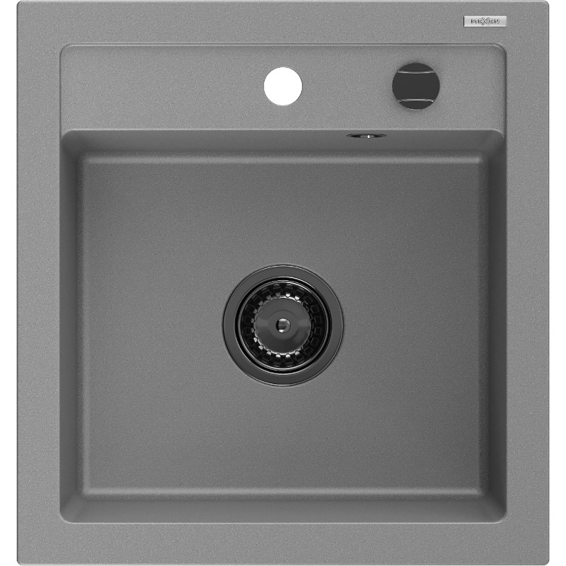 Mexen Vito granit gootsteen 1-kompartment 520 x 490 mm, grijs, zwarte sifon - 6503521000-71-B