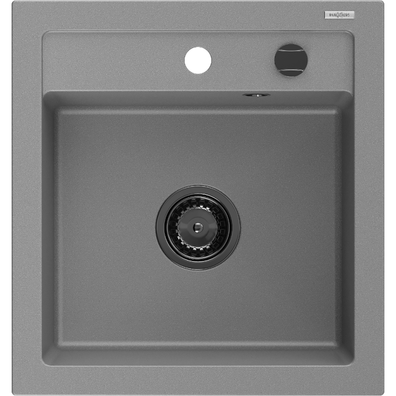 Mexen Vito granite sink 1-bowl 520 x 490 mm, grey, black siphon - 6503521000-71-B