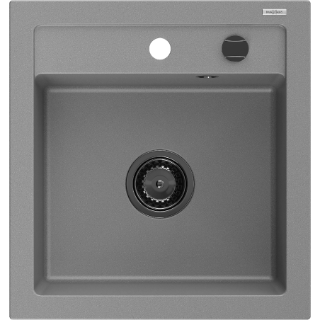 Mexen Vito granite sink 1-bowl 520 x 490 mm, grey, black siphon - 6503521000-71-B
