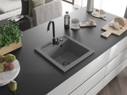 Mexen Vito graniitköögivalamu 1-kambriline 520 x 490 mm, hall, must sifoon - 6503521000-71-B